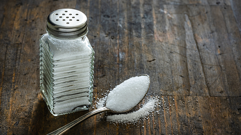 salt shaker and spoon of salt