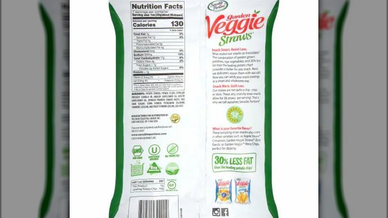 garden veggie straws nutrition label