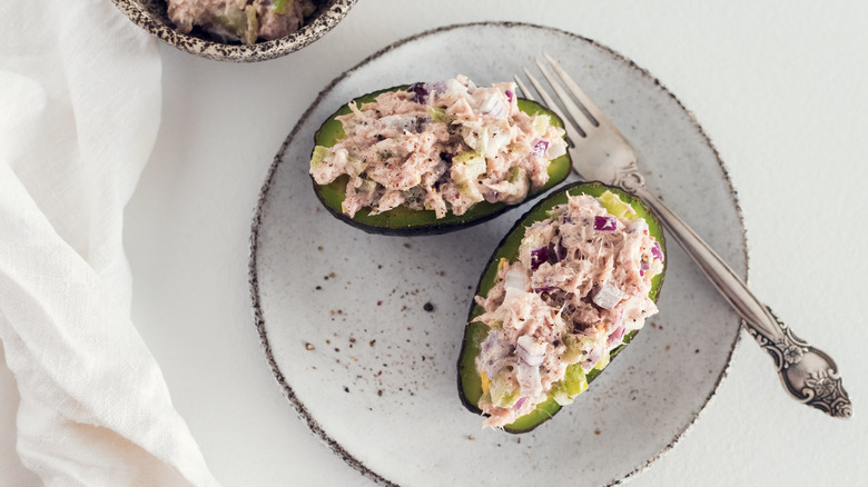 Tuna salad on avocados