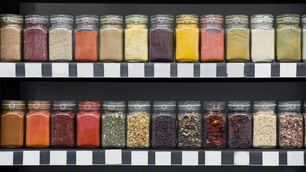 Spice jars on shelves