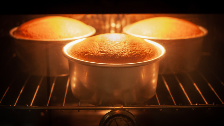 cakes baking in oven