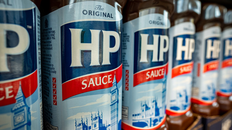 Row of HP Sauce bottles