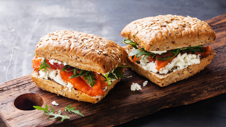 smoked salmon sandwiches on whole wheat bread