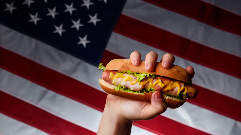 hot dog with flag