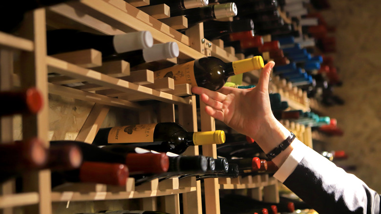 A man in a wine cellar