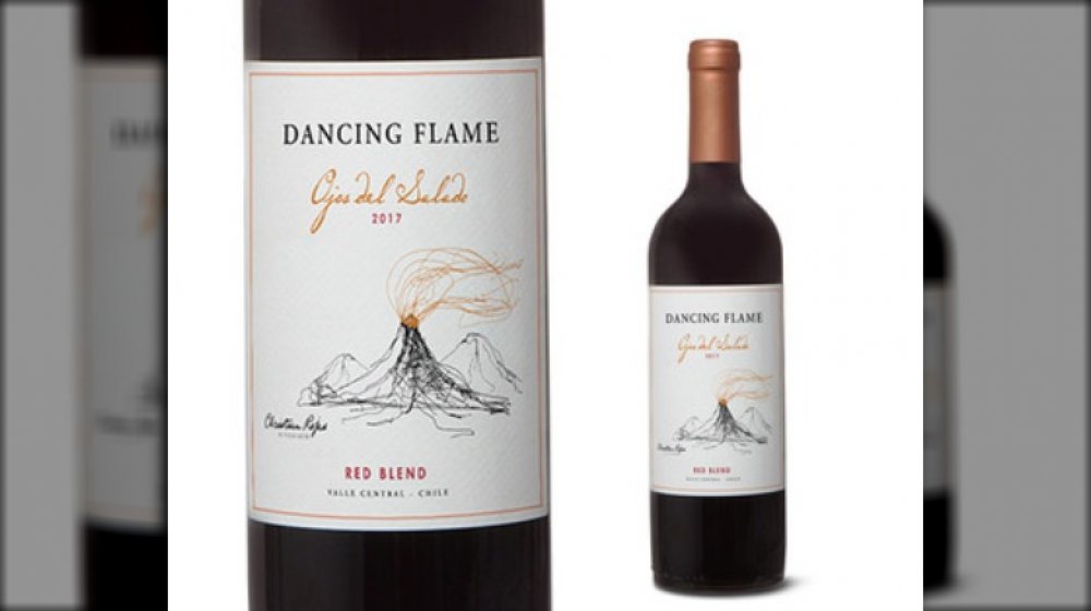 Bottle of Dancing Flame Red Blend with closeup of the label