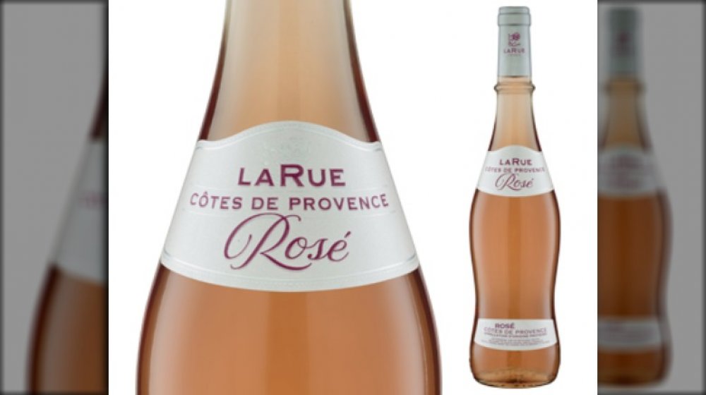 Bbottle of La Rue Cotes de Provence Rosé with closeup of the label