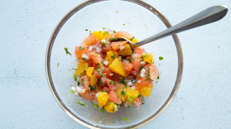 citrus salsa in clear bowl