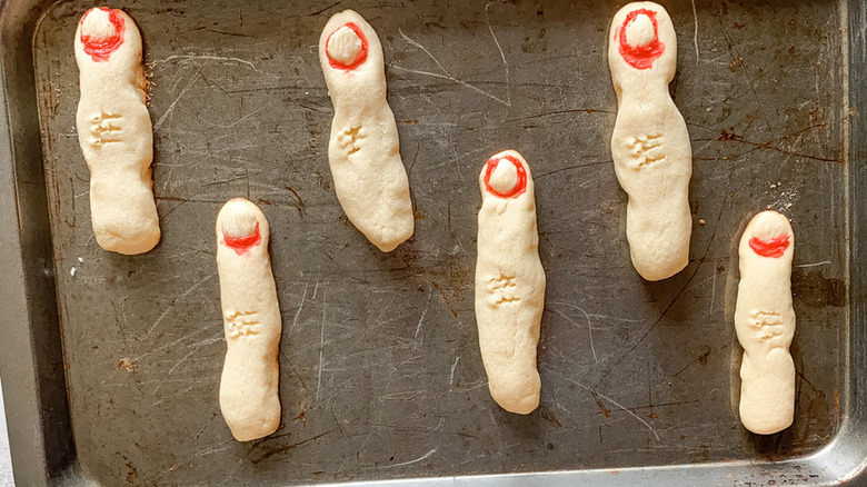 witch finger cookies on pan