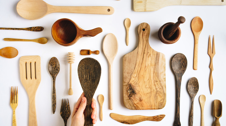 array of wood utensils