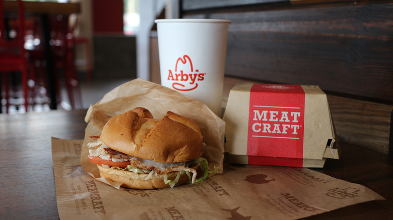 Arby's sandwich and drink