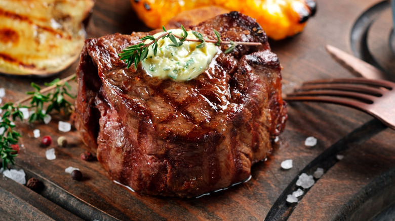 grilled steak with thyme butter