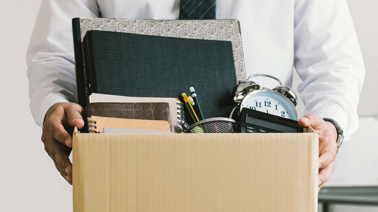 carrying box of desk items