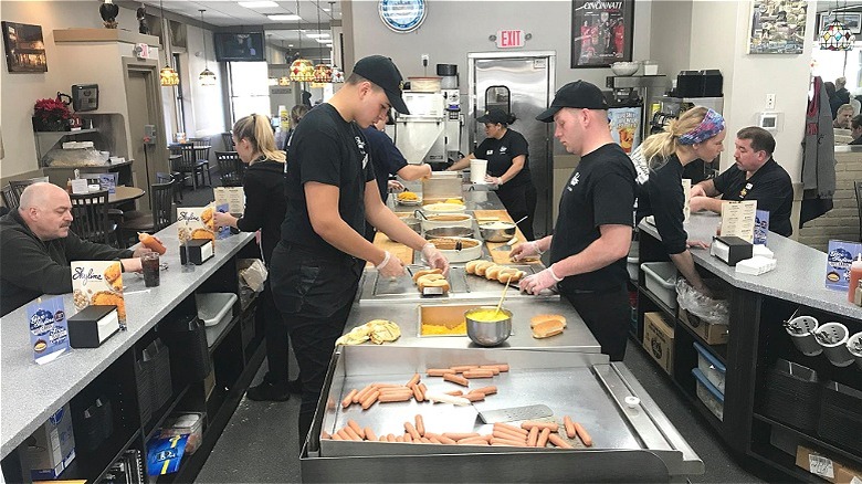 Employees making food 