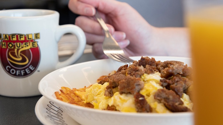 Breakfast platter with coffee