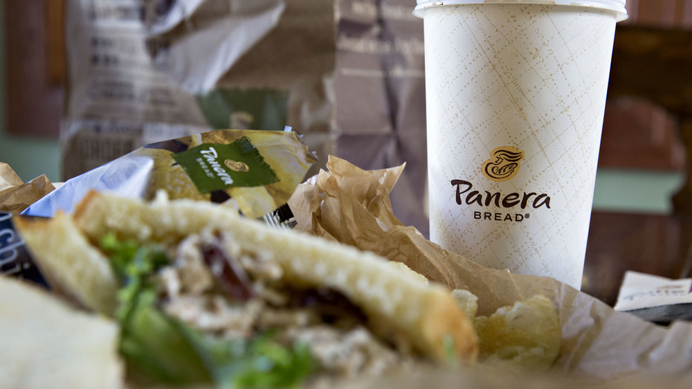 Panera coffee and sandwich wrapper