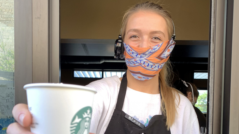 starbucks drive thru employee wearing mask