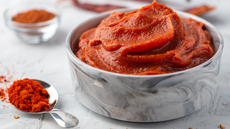 Gochujang sauce in a marble bowl