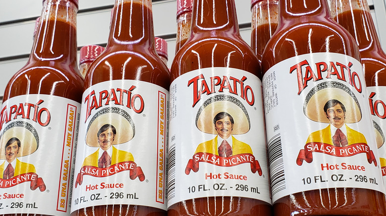 Bottles of Tapatío on store shelf