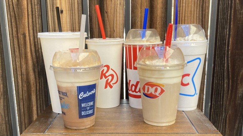 Array of restaurant root beer floats from chain restaurants