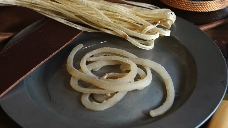 Cooked leather on a plate