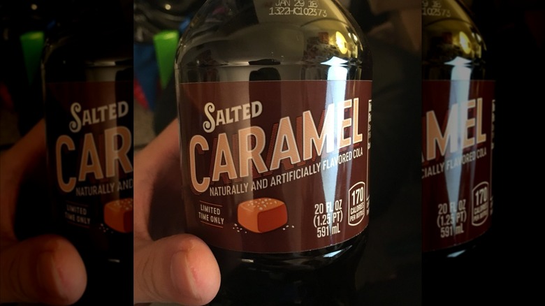 Handheld bottle of Salted Caramel Pepsi