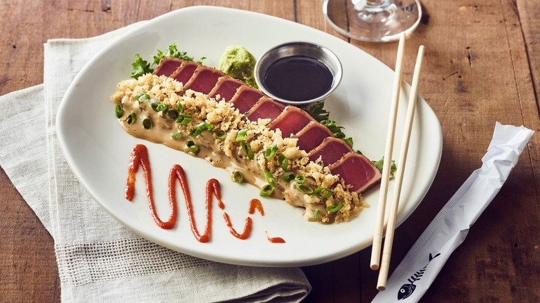 seared tuna chopsticks soy sauce