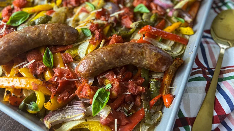 sheet pan with sausages