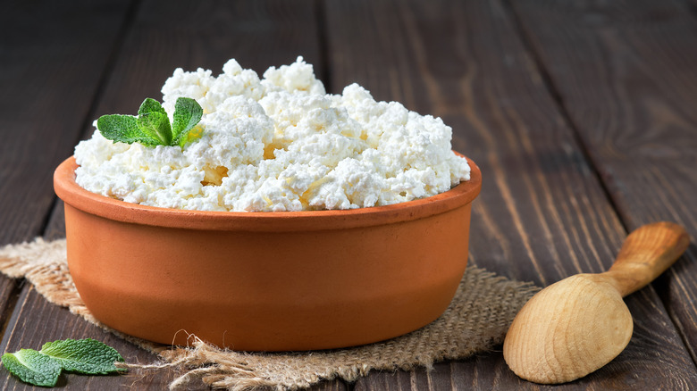 cottage cheese in bowl with spoon