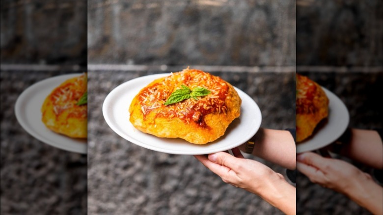 Pizza Fritta on a white plate