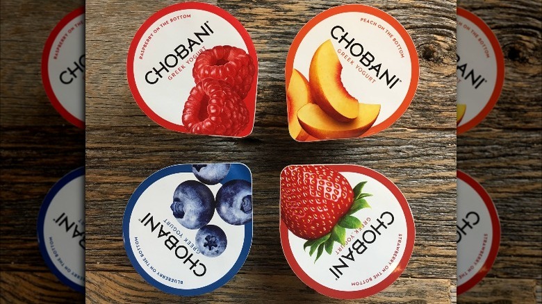 Four Containers of Chobani Greek Yogurt on Table