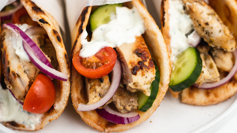 yogurt-marinated chicken gyro on plate 