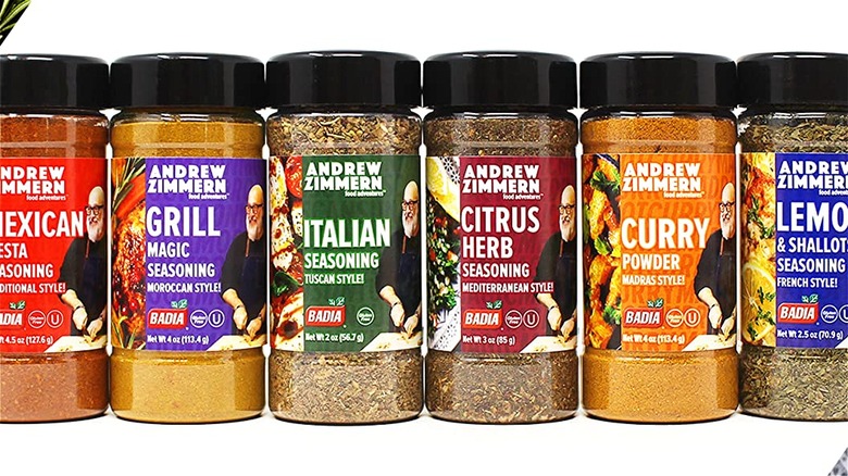 Assorted Andrew Zimmern seasoning bottles