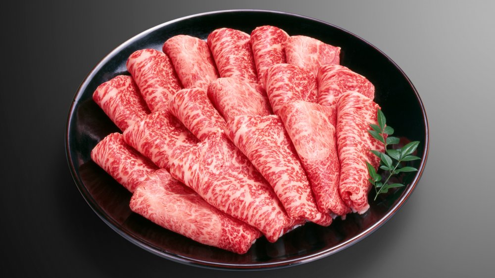 Thin slices of Japanese Wagyu beef