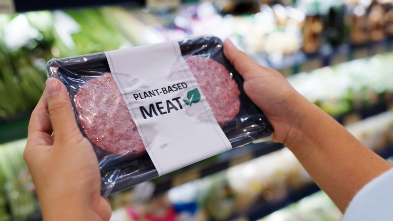 Package of plant-based meat