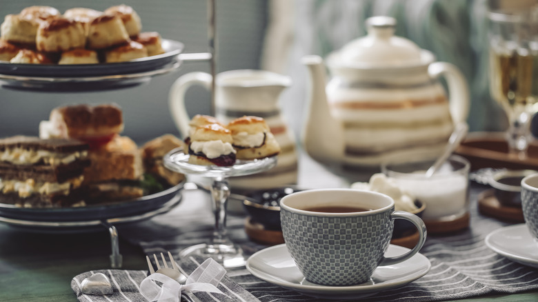 high tea spread with pastries