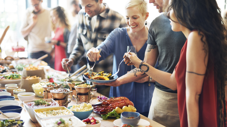 Crowded buffet table