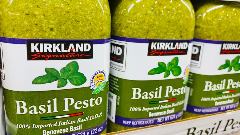 bulk containers of basil pesto