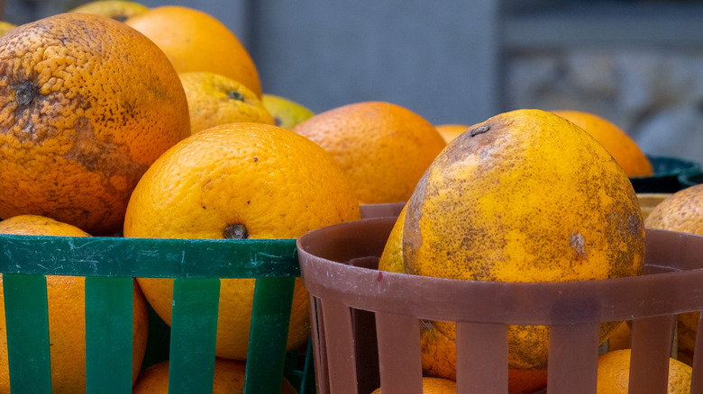 tubs of browned oranges