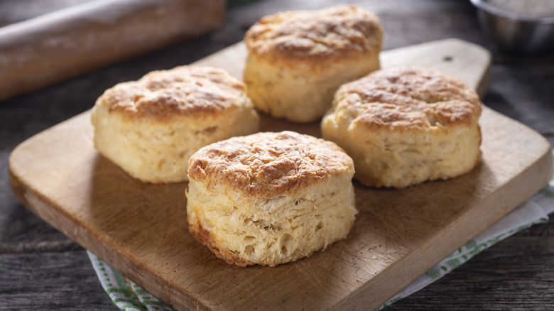 biscuits on wooden cutting board