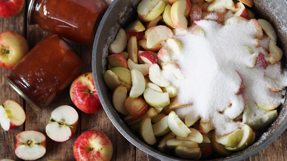 Cooking apples down with sugar