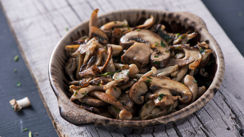 Cooked mushrooms in bowl