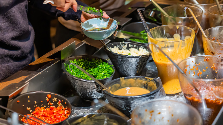 condiment bar at hot pot restaurant 