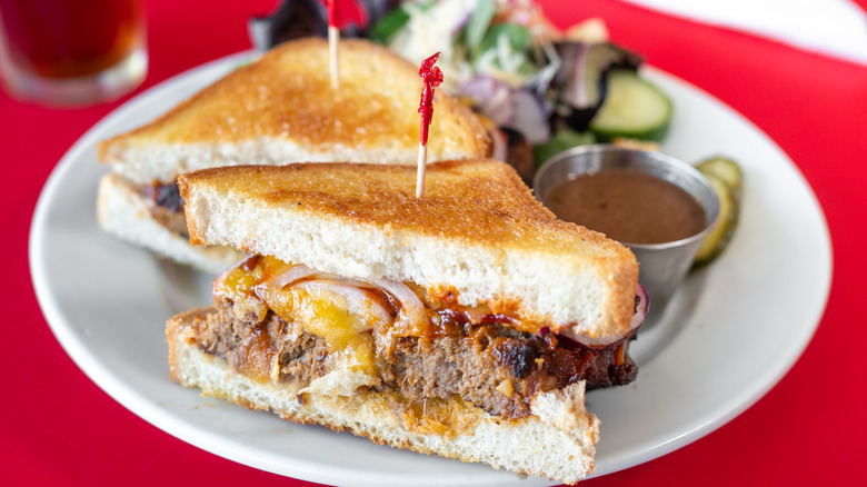 Grilled meatloaf sandwich on plate