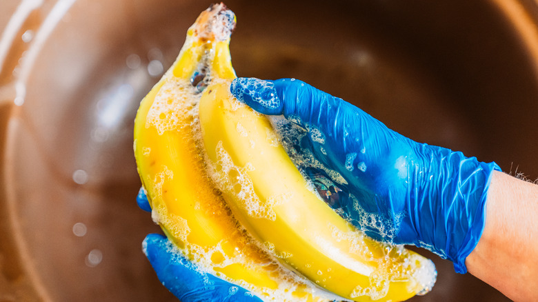 Washing bananas