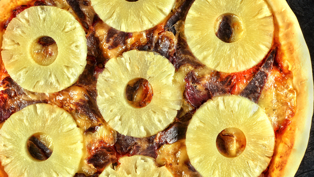 Pineapple rings on pizza