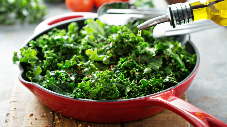 Sautéed kale in a pan