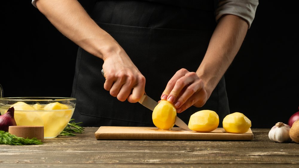 preparing potatoes