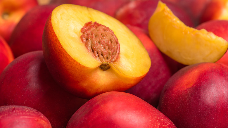 Close-up of a cut nectarine