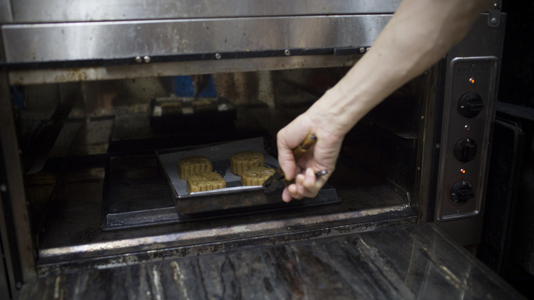 baking sheet in oven